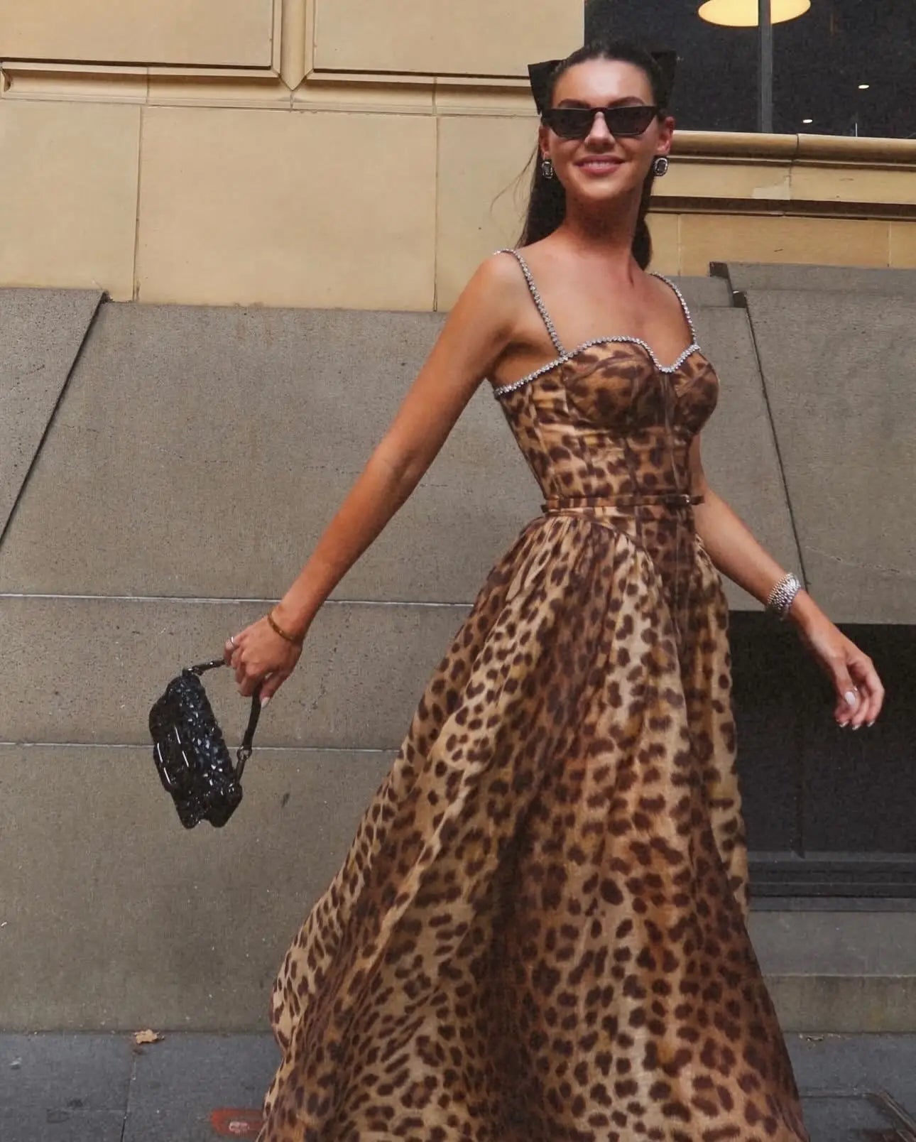 Vintage leopard print midi dress perfect for garden parties and travel