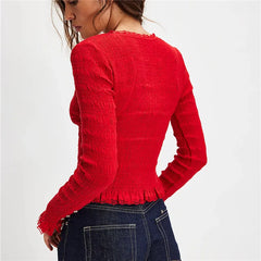Vintage style red button-front cardigan for women