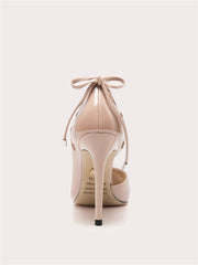 Wedding neutral high heels with pointed toe and bow