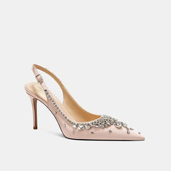 Wedding pointed sandals in blush pink with crystal embellishments