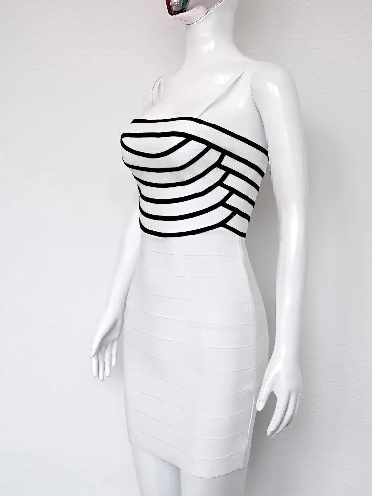 bodycon mini dress in bold black and white stripes for girls night out