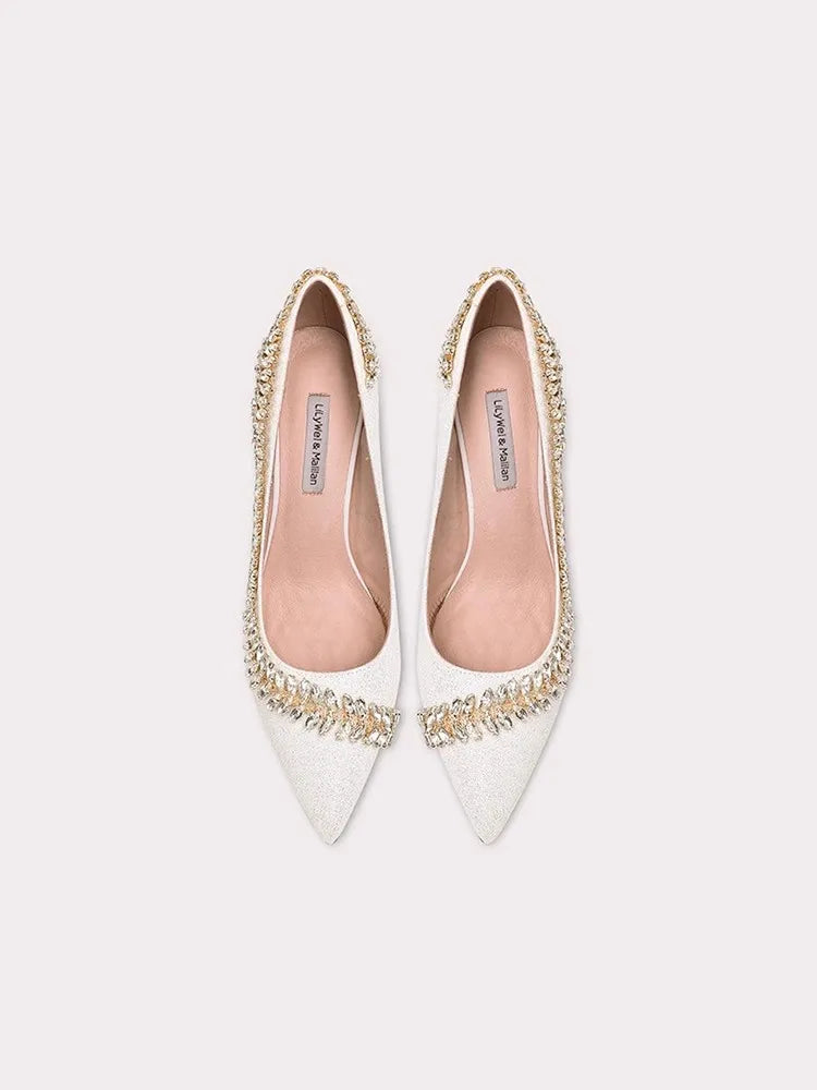 White crystal embellished party pumps styled for weddings and events