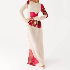 White and red floral maxi dress styled for summer parties and sunset events