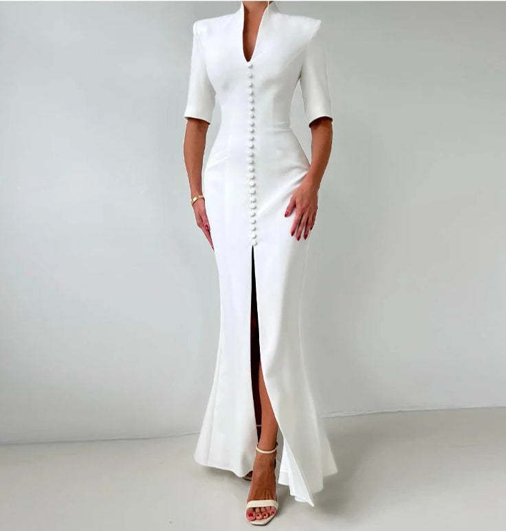 White strapless sheath long dress styled for elegant events
