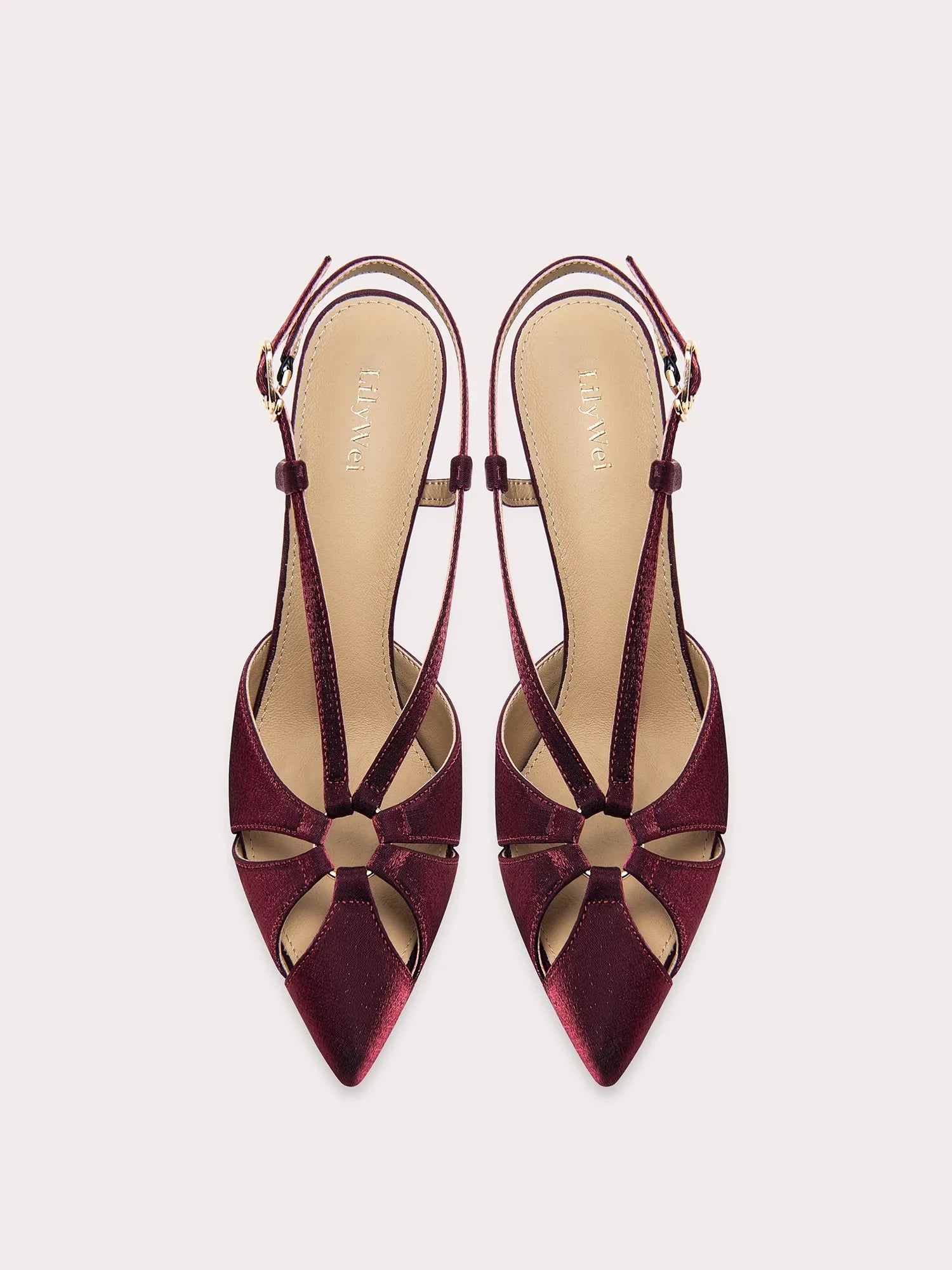 Wine red hollow strap heeled sandals with stiletto heel