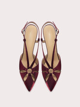 Wine red hollow strap heeled sandals with stiletto heel