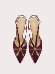Wine red hollow strap heeled sandals with stiletto heel