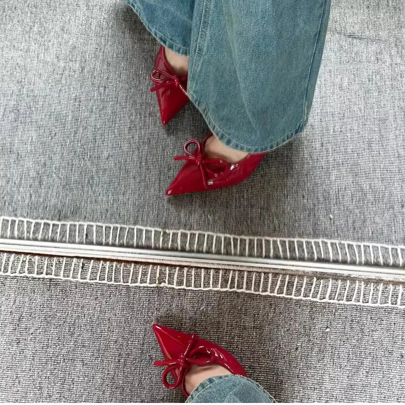 Fashion summer red bow strap sandals