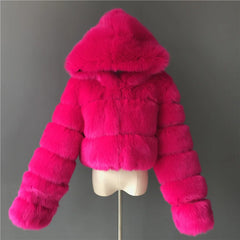 Women’s cropped faux fur jacket with hood