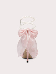 Luxury pink ribbon bow high heel sandals for weddings
