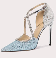 Women’s rhinestone cross band sandals for weddings and parties