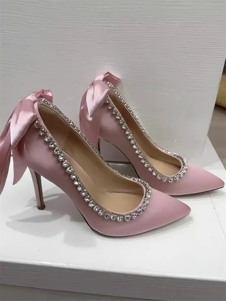 Luxury banquet high heels with satin bow design
