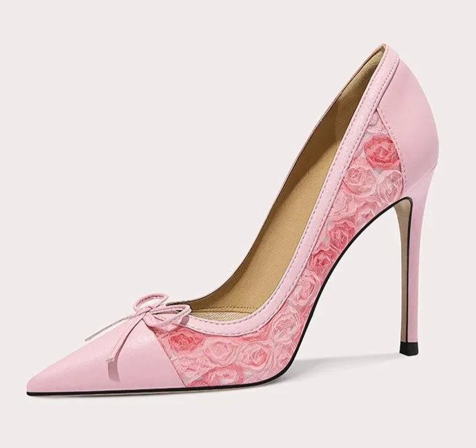 Women’s party stiletto pumps in rose bow design