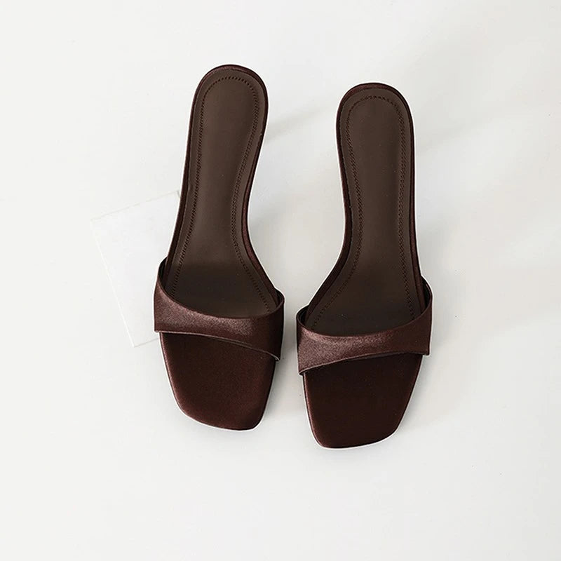 Women’s maroon slip-on thin heel sandals for summer