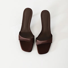Women’s maroon slip-on thin heel sandals for summer