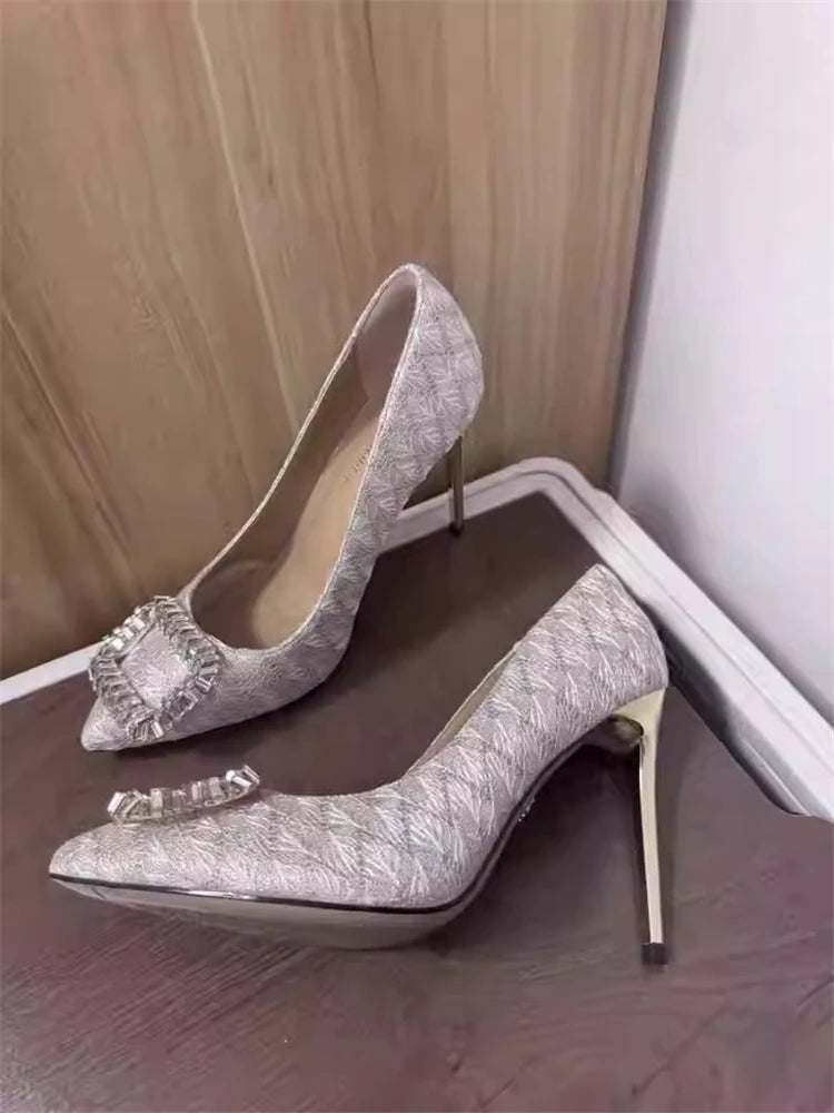 Rhinestone embellished pointed pumps for women