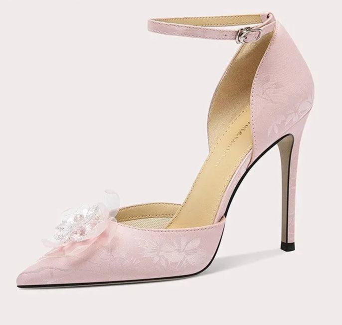 Elegant women’s party heels with floral embellishment