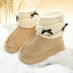 Top view of plush-lined snow boots for women