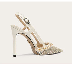 Sparkling rhinestone party shoes with gold sequins