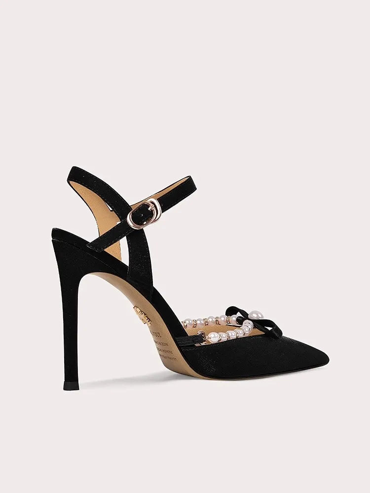 Luxury pointed toe sandals with pearl trim