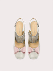 Women’s stiletto banquet shoes with pearl tassel accent