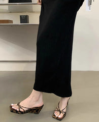 Women’s slip-on wedge sandals with leopard pattern design