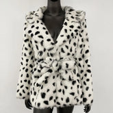 Women’s tie-waist fur jacket with pattern detail