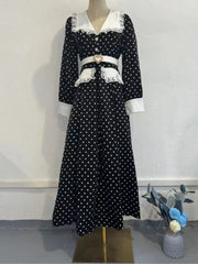 Workwear belted dot midi dress made for modern office and stylish outings