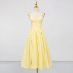 Yellow corset sleeveless party dress styled for summer events