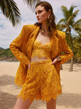 Yellow lace 3-piece suit set styled for cocktail and party wear