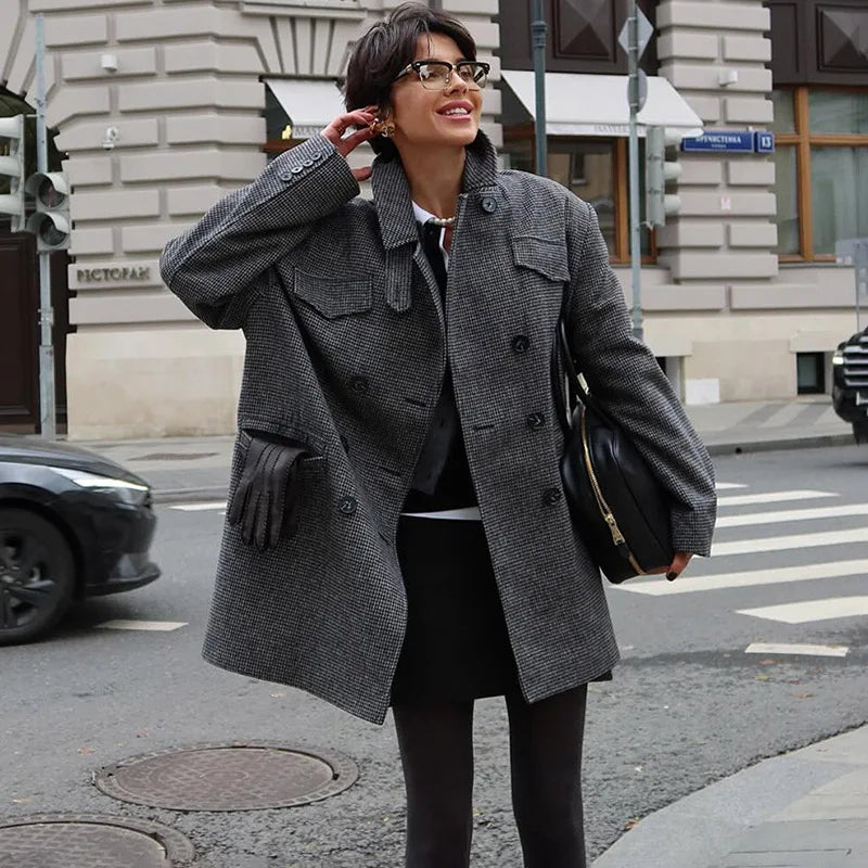 Black spliced jacket with zipper detail for modern high street look