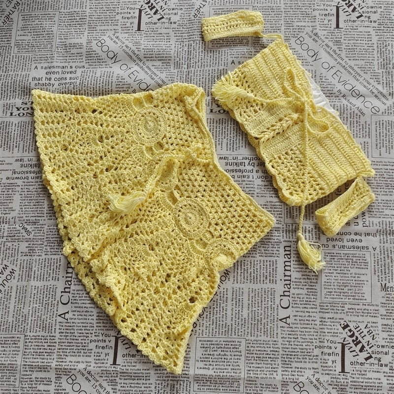 Crochet Hand Knitted Top & Mini Skirt Set