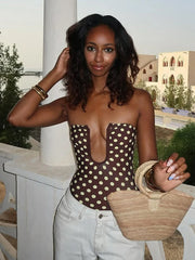 Polka Dot Deep U-Neck One-Piece Swimsuit