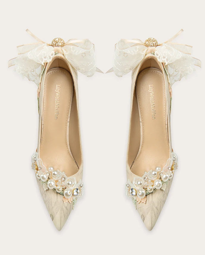 3D applique bridal heels in ivory for elegant wedding looks