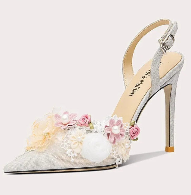 3D blossom party stiletto heels in beige for statement occasion looks