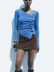 Knitted Long Sleeve Asymmetrical Button Up Top