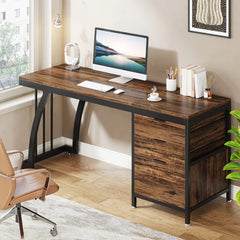 “Modern 59-inch home office workstation with PC and lamp setup”
