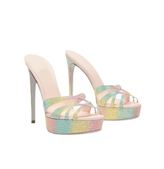 Crystal Embellished Platform High Heel Mules