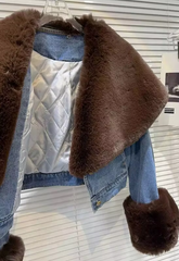 Sailor Collar Faux Fur Trim Jacket