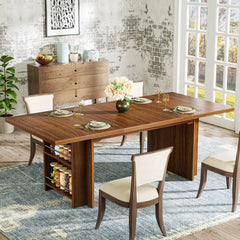 rectangular dining table for 6 to 8 with lower wood shelf
