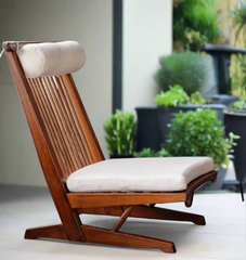 Solid Wood Lazy Recliner High Back Balcony Sofa Chair