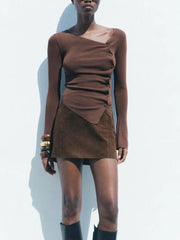 Knitted Long Sleeve Asymmetrical Button Up Top