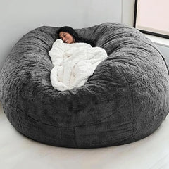 7ft bean bag chair cover in dark gray faux fur fabric
