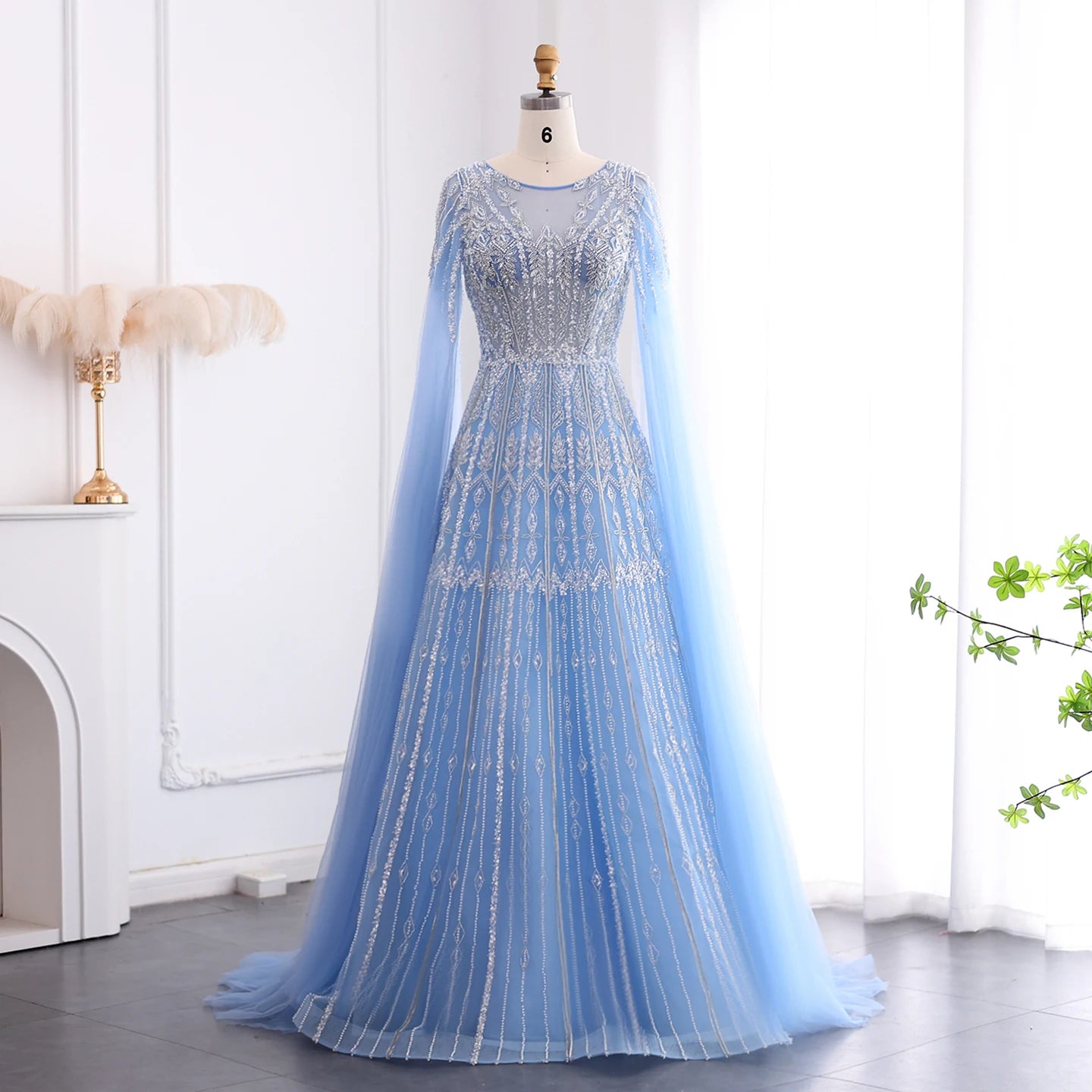 Cape Sleeves Tulle Wedding Formal Party Gowns