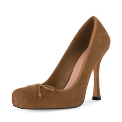 Brown high-heeled shoe on a white background