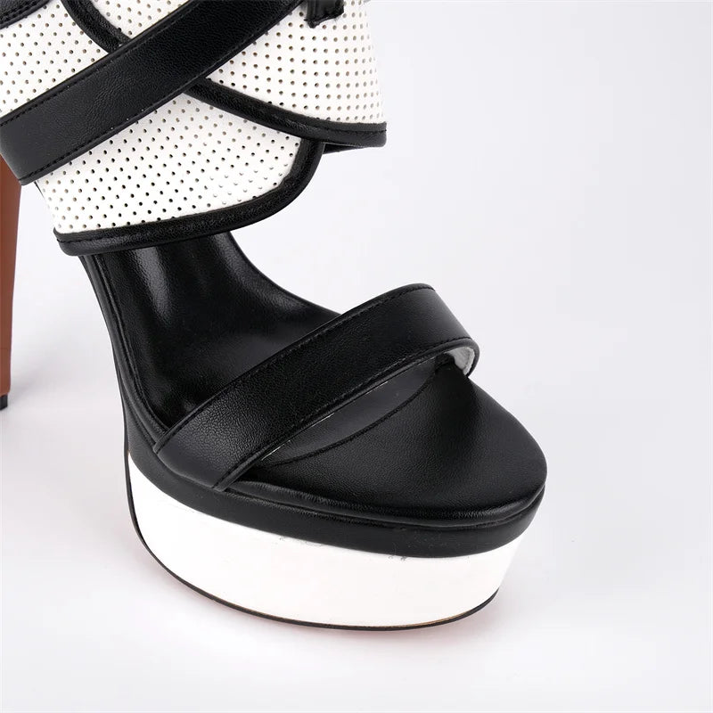 Close-up of platform cut-out ankle strap sandals toe