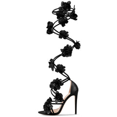 Flower Stiletto Spiral Wrap Up Heels