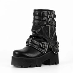 Buckle Strap Platform Ankle Boots