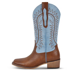 Embroidered Square Toe Block Heel Boots