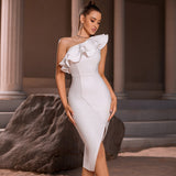 Solid Color One Shoulder Ruffles Bodycon Bandage Dress